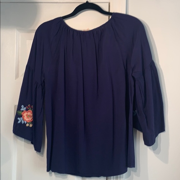 Navy Blouse with Floral Embroidery - Picture 5 of 5